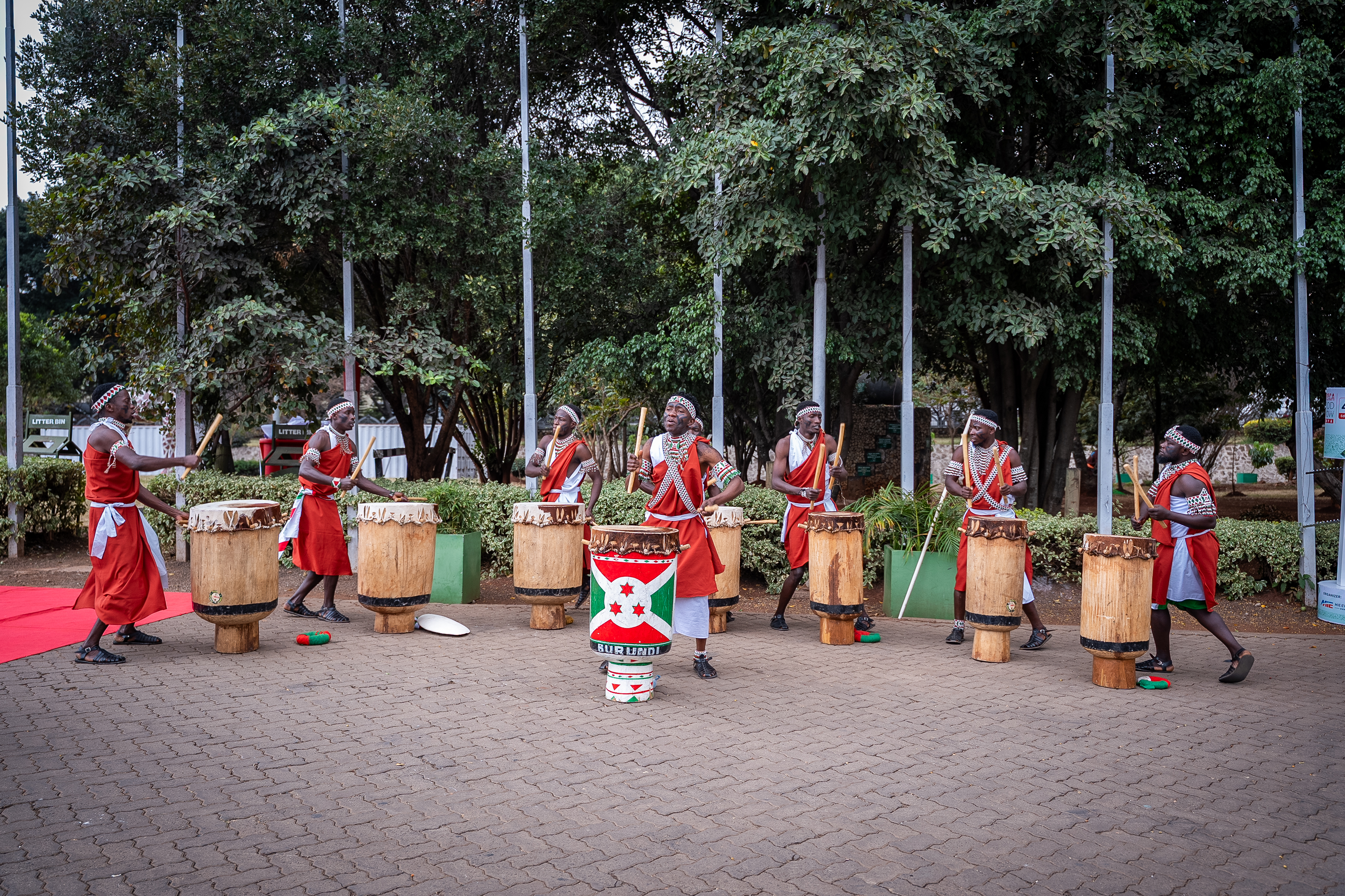 Drummers performing outside the venue to welcome guests
